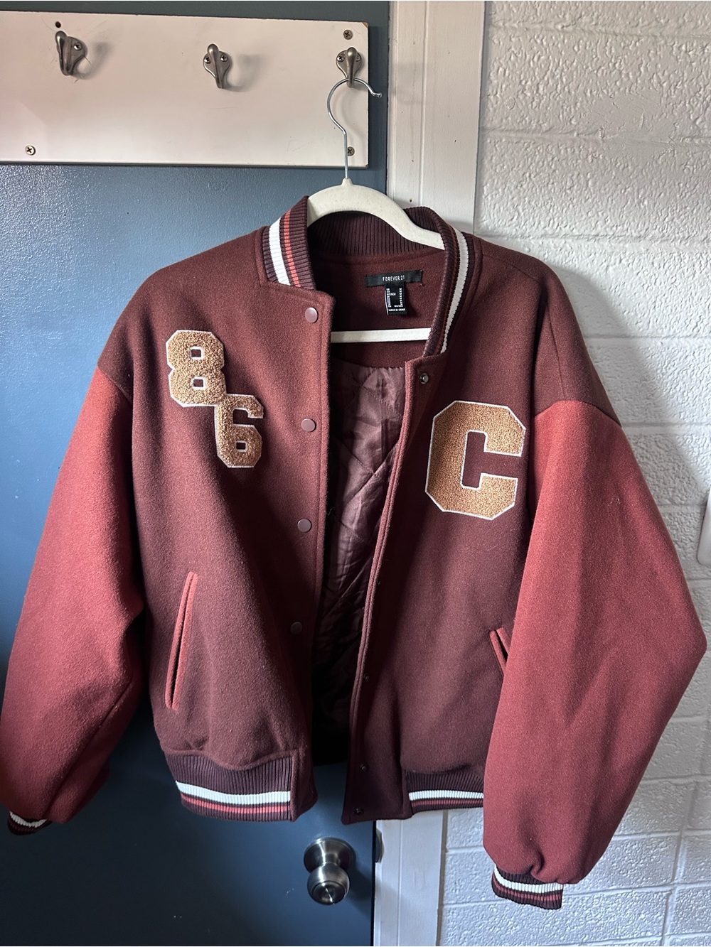 Forever 21 Maroon & Tan Varsity Letterman Jacket